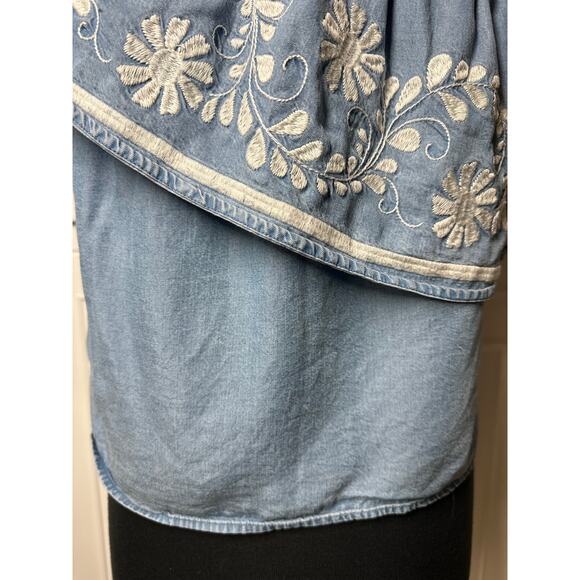 Rebecca Minkoff Rita Denim Chambray One Shoulder Embroidered Blouse Top Blue S - Picture 9 of 12